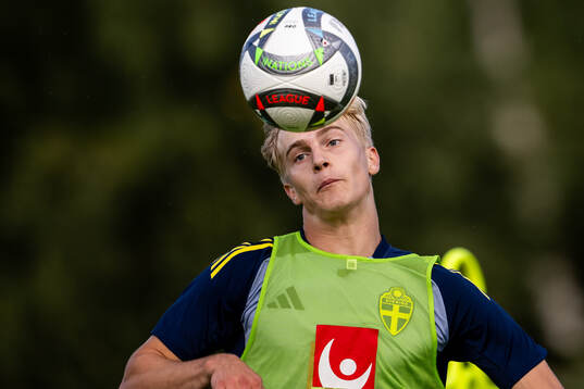 Lucas Bergvall of the Swedish national football team at a