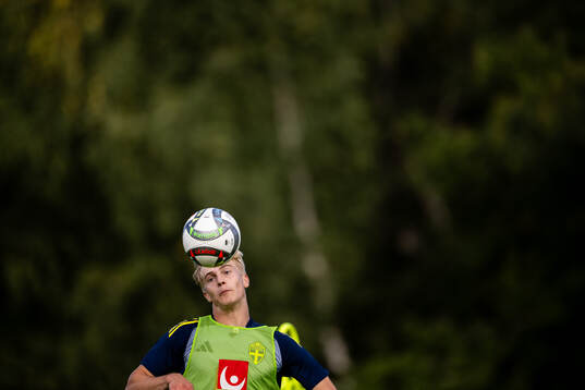 Lucas Bergvall of the Swedish national football team at a