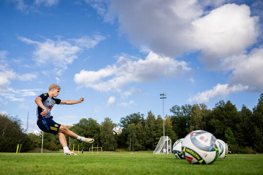 Lucas Bergvall of the Swedish national football team at a