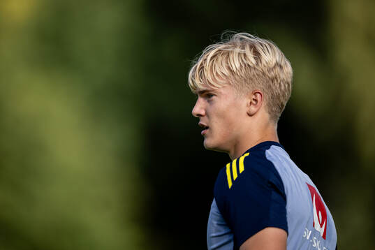Lucas Bergvall of the Swedish national football team at a