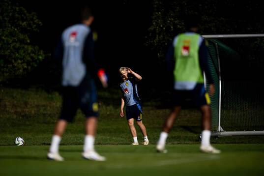Lucas Bergvall of the Swedish national football team at a