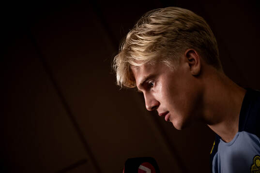 Lucas Bergvall of the Swedish national football team in a