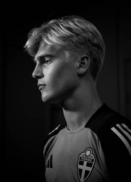 Lucas Bergvall of the Swedish national football team in a