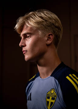 Lucas Bergvall of the Swedish national football team in a