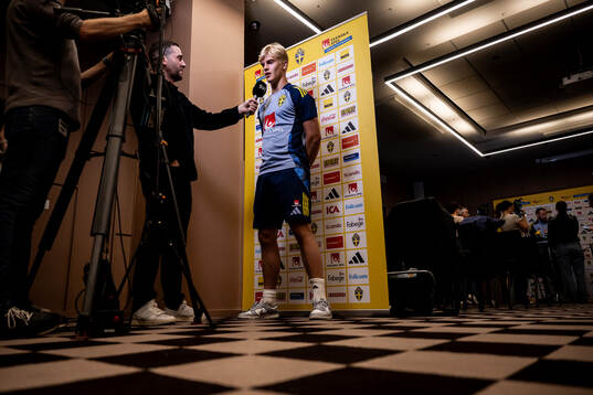 Lucas Bergvall of the Swedish national football team in a