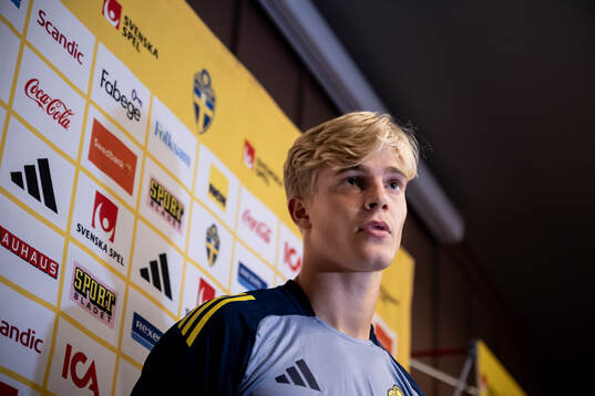 Lucas Bergvall of the Swedish national football team in a