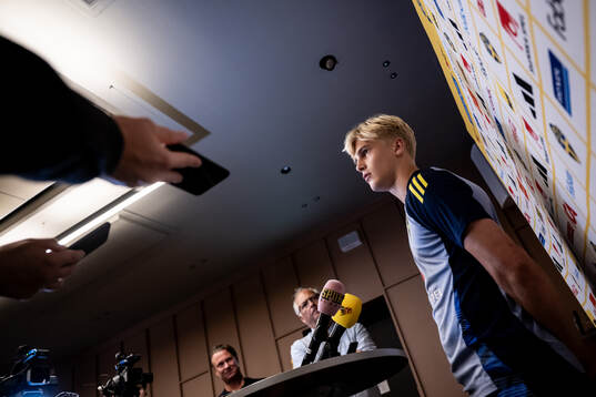 Lucas Bergvall of the Swedish national football team in a