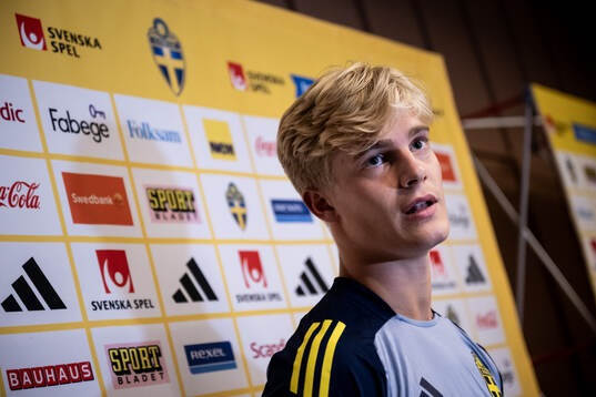 Lucas Bergvall of the Swedish national football team in a