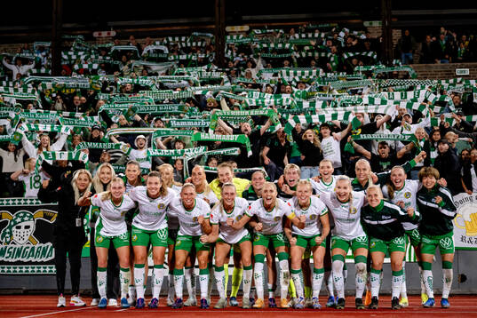 Hammarbys spelare och supportrar jublar