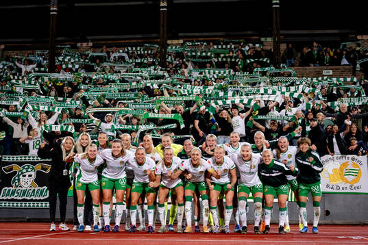 Hammarbys spelare och supportrar jublar