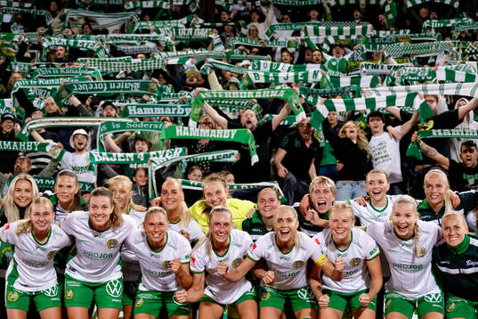 Hammarbys spelare och supportrar jublar