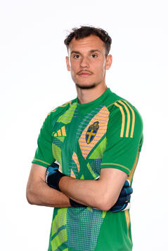 Goalkeeper Elis Bishesari poses for at portrait