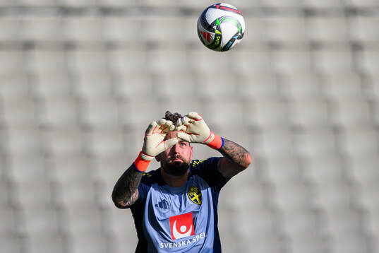 Goalkeeper Kristoffer Nordfeldt of the Swedish national
