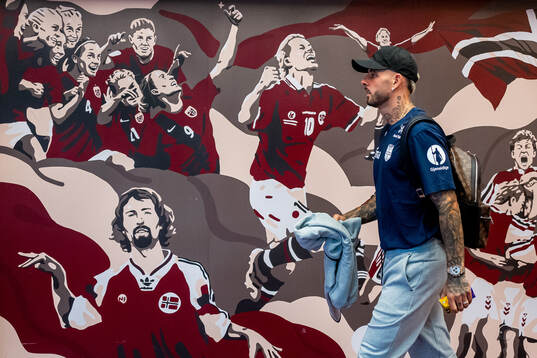 Aron Dønnum of the Norwegian national football team leaves
