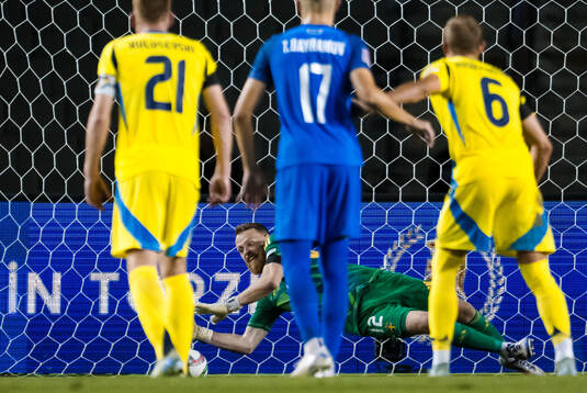 Goalkeeper Viktor Johansson of Sweden saves a penalty shot