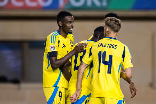 Alexander Isak of Sweden celebrates the 0-2 goal