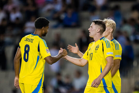 Viktor Gyökeres of Sweden celebrates the 0-3 goal
