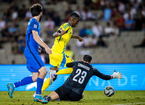 Goalkeeper Shakhrudin Magmomedaliyev of Azerbaijan against