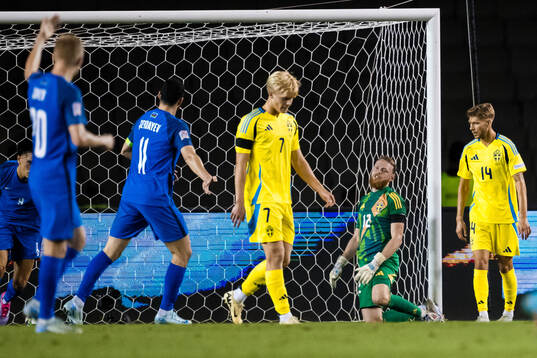 Goalkeeper Viktor Johansson of Sweden looks dejected