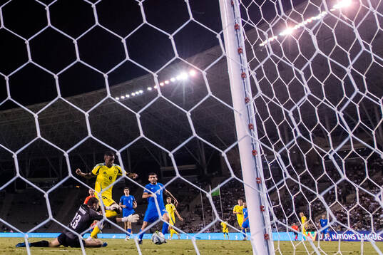 Goalkeeper Shakhrudin Magmomedaliyev of Azerbaijan against
