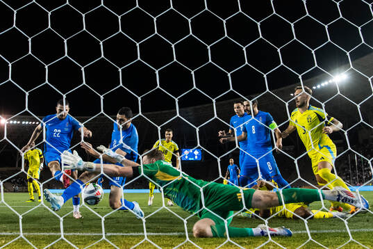 Goalkeeper Viktor Johansson of Sweden against Emin