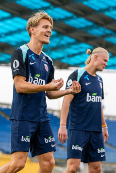 Martin Ødegaard and Erling Braut Haaland of the Norwegian