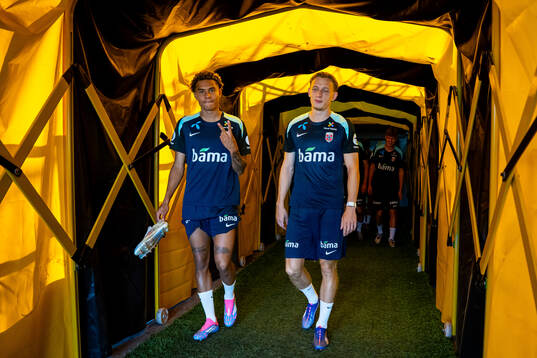 Antonio Nusa and Marcus Holmgren Pedersen of the Norwegian