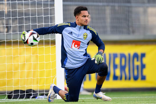 Goalkeeper Oliver Dovin of Sweden