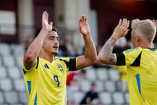 Jusef Erabi of Sweden celebrates the 3-0 goal