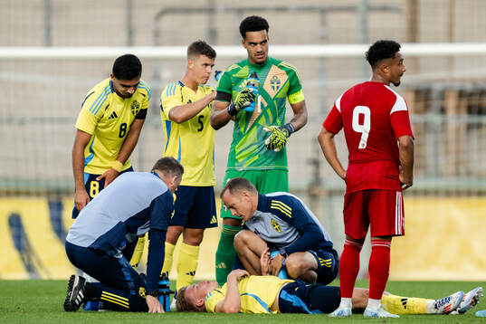 Daniel Svensson of Sweden receives medicinal attention