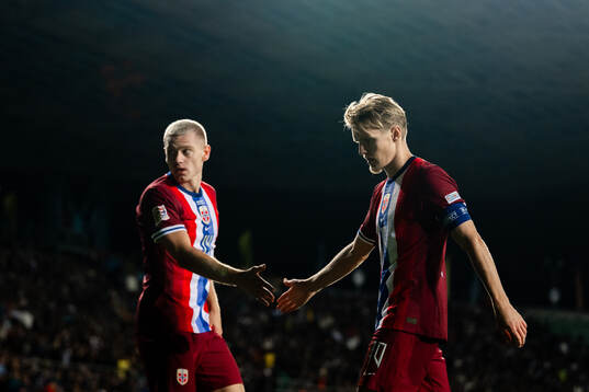 Julian Ryerson and Martin Ødegaard of Norway