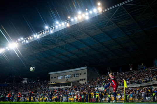 Patrick Berg of Norway takes a corner kick