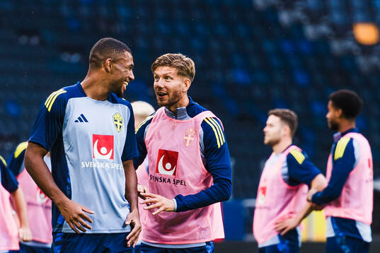 Isak Hien and Anton Saletros of the Swedish men's football