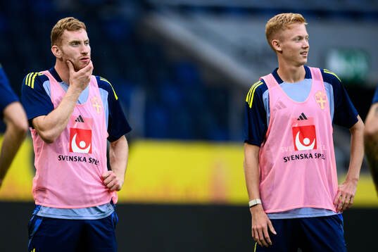Dejan Kulusevski and Hugo Larsson of the Swedish men's