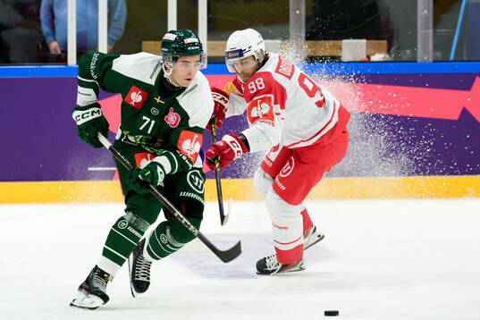 Viktor Lodin of Färjestad and Daniel Obersteiner of