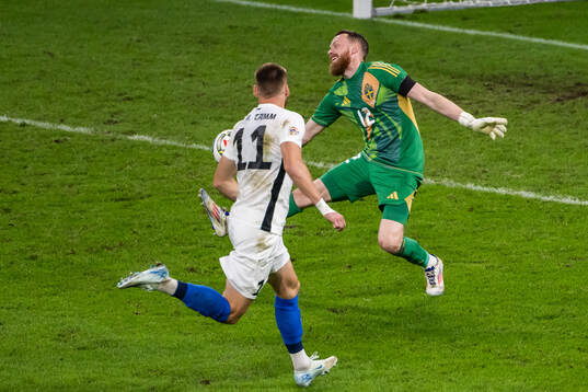Alex Matthias Tamm of Estonia is denied a goal by