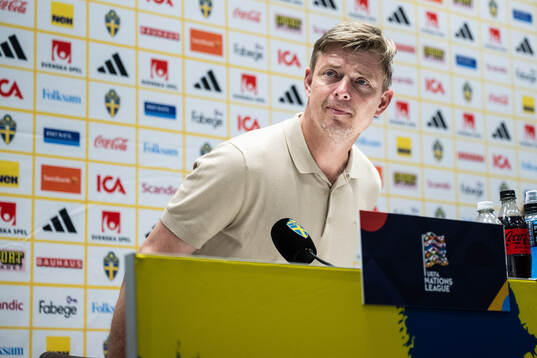 Head coach Jon Dahl Tomasson of Sweden at the press