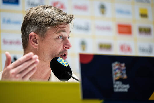 Head coach Jon Dahl Tomasson of Sweden at the press
