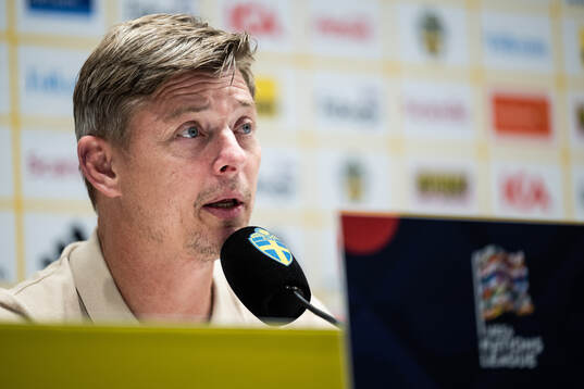 Head coach Jon Dahl Tomasson of Sweden at the press