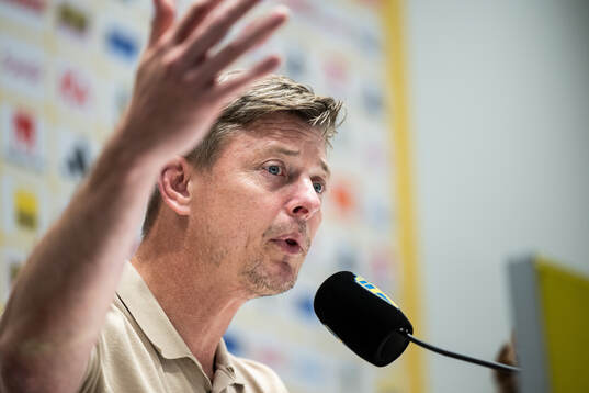 Head coach Jon Dahl Tomasson of Sweden at the press