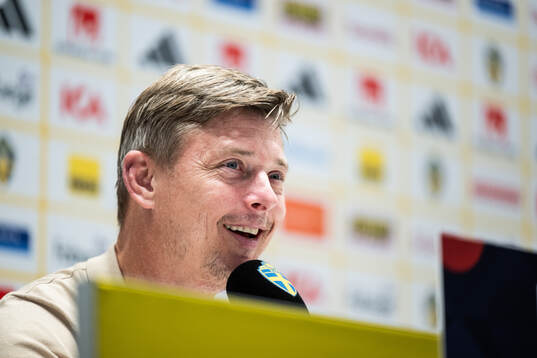 Head coach Jon Dahl Tomasson of Sweden at the press