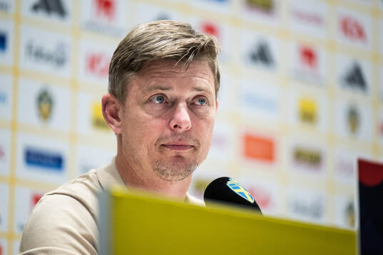Head coach Jon Dahl Tomasson of Sweden at the press