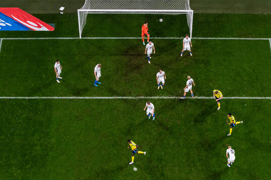 Alexander Isak of Sweden celebrates scoring 2-0
