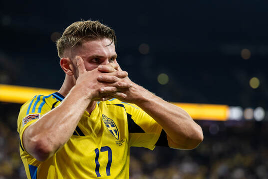Viktor Gyökeres of Sweden celebrates
