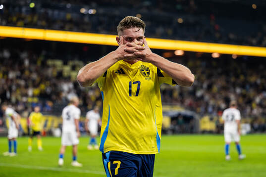 Viktor Gyökeres of Sweden celebrates