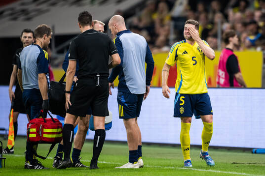 Gabriel Gudmundsson of Sweden in pain