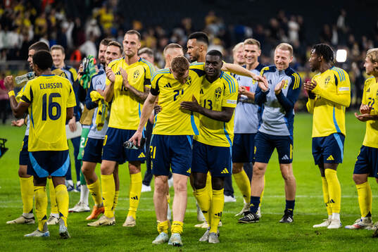 Dejan Kulusevski and Ken Sema of Sweden celebrate