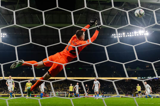 Goalkeeper Karl Andre Vallner of Estonia
