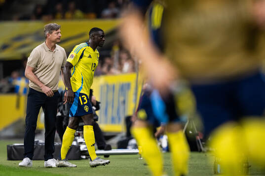 Head coach Jon Dahl Tomasson and Ken Sema of Sweden