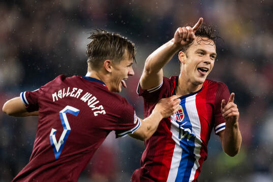 Felix Horn Myhre of Norway celebrates